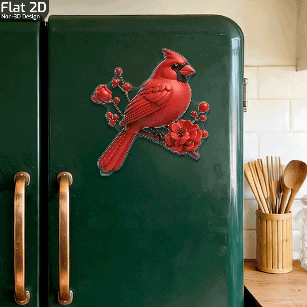 TEMU 1pc Red Suitable & Home Decor - Realistic Branch With , Base, Acrylic Fridge Magnets For Refrigerator, Doors, - Gift For Bird Lovers And , 2d