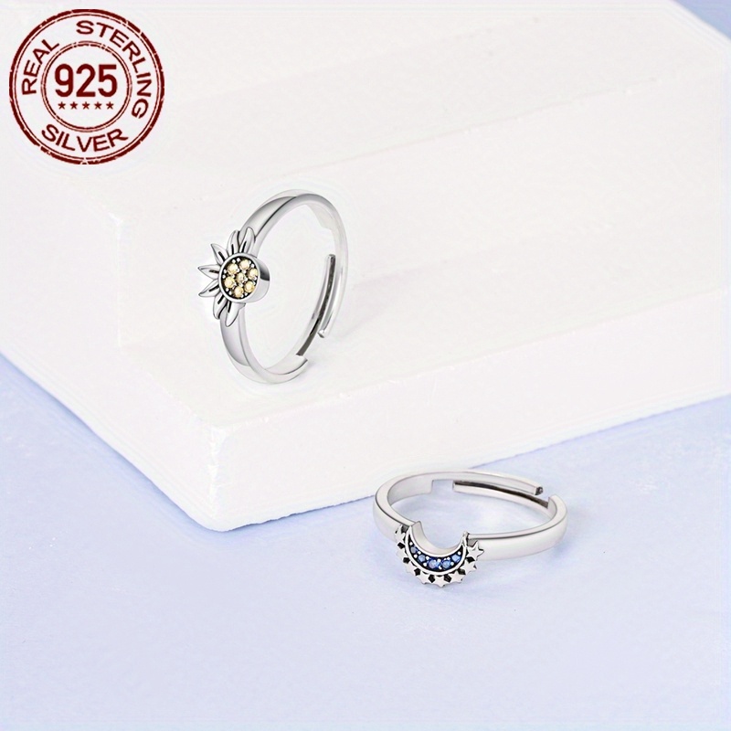 925 Silver Sun Moon Star Zirconia Ring Set Wedding Jewelry