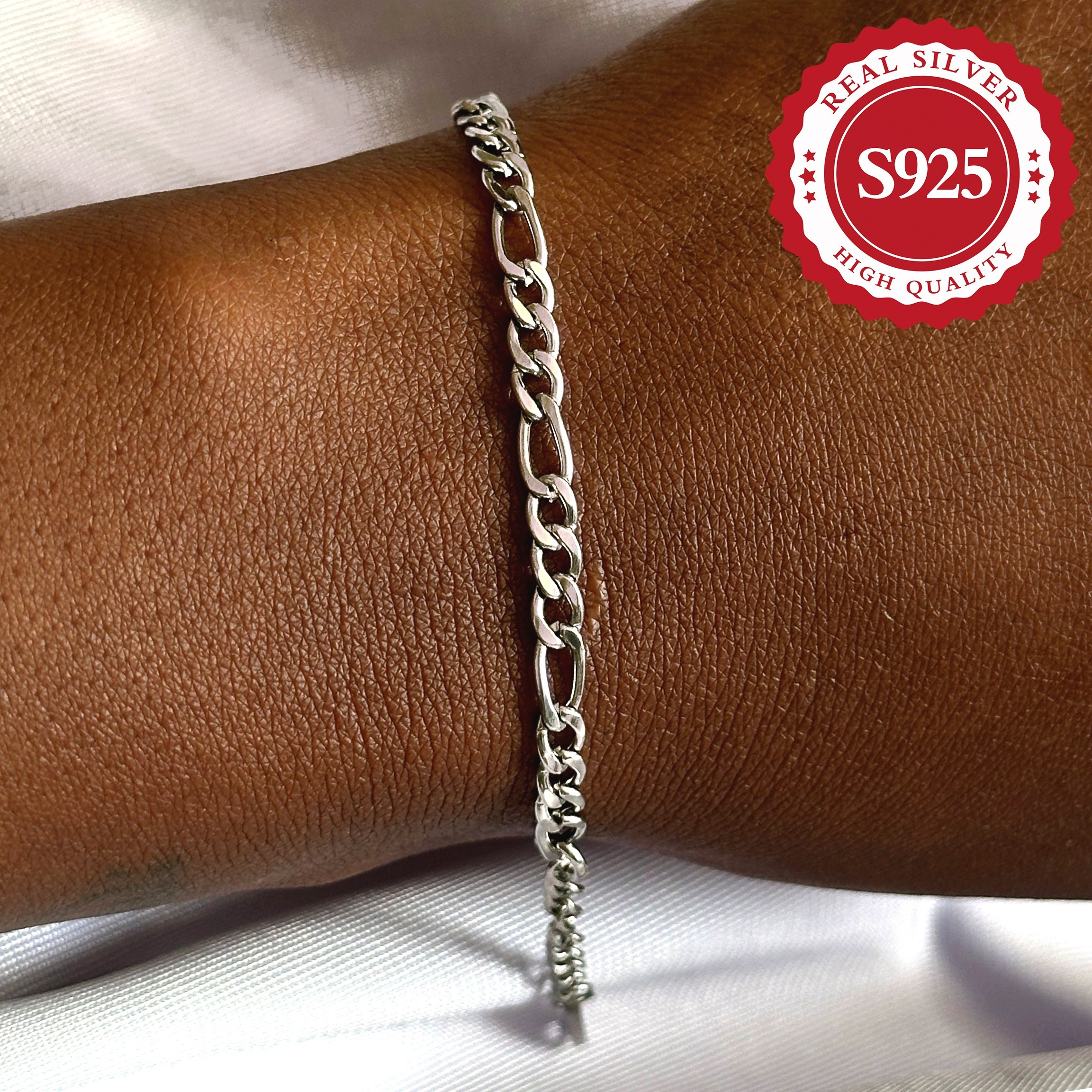 TEMU 925 Sterling Silvery Chain Bracelet - Perfect Gift For Men And Women, Classic Hip-hop Style, Daily/ Party Wear