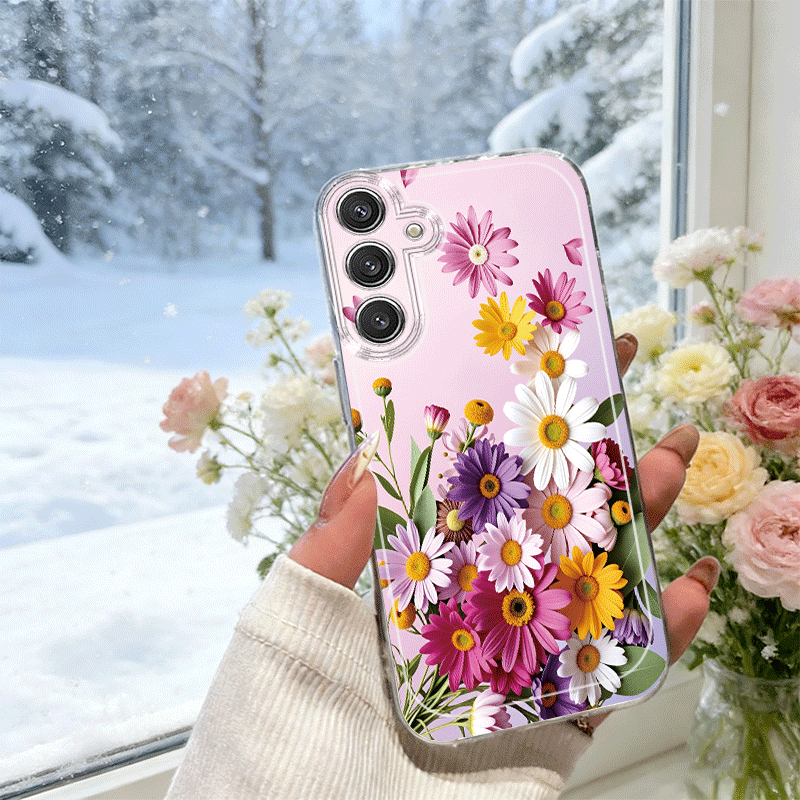TEMU Phone Case: Colorful Daisy Bouquet Design Pattern Birthday Gift Fashion Drop-proof Transparent Phone Case. Suitable For Galaxy A02s, A05s, A21s,