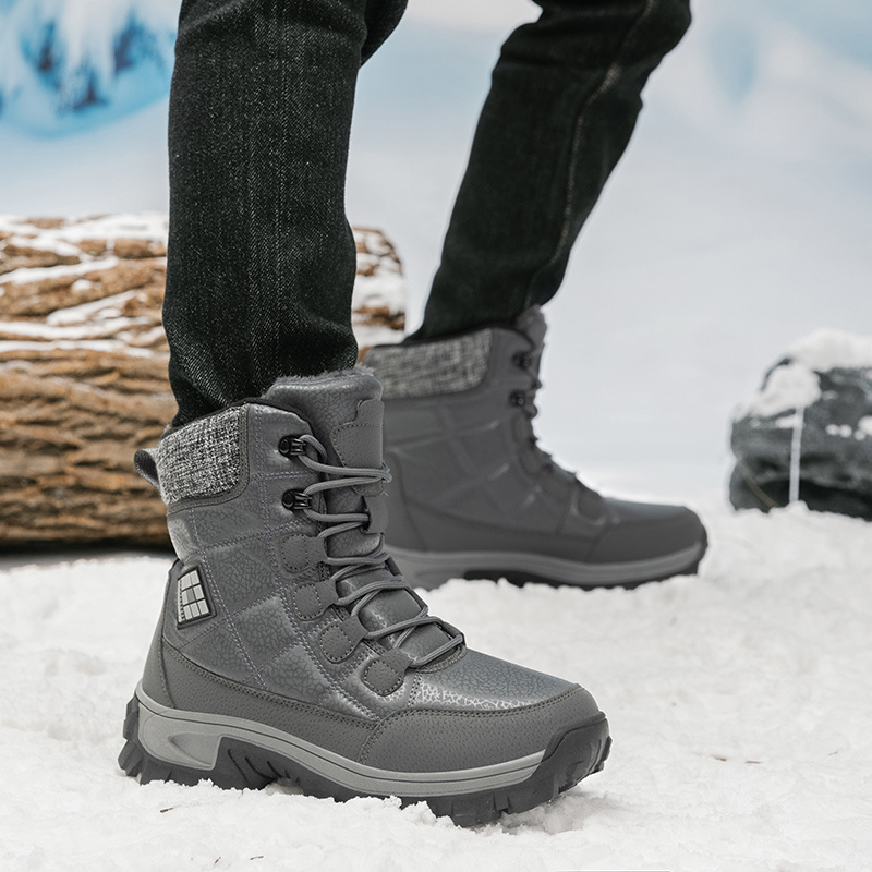Men's High-Top Winter Snow Sports Boots, Thickened Plush Lining