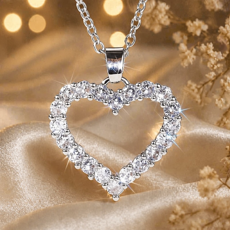 TEMU Elegante Collana con Pendente a Cuore Vuoto con Zirconia Intarsiate per Donne, Perfetta per , Matrimoni, Feste, Vacanze, Gioielli con Cuore