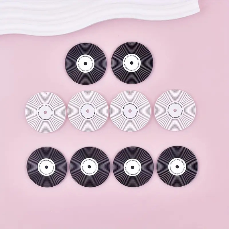 TEMU 10 Black And White Vinyl Record Acrylic Pendants - Vintage Music Additions For Earrings, Necklaces, And Bracelets, Jewelry Making Charms,
