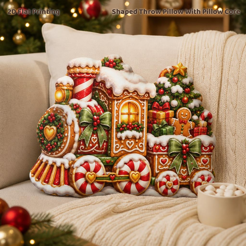 TEMU Snowy Gingerbread House Christmas Lovers Gift 2d Flat Printing Shaped Stuffed Throw Pillow Decorative Cushion Pillow For Sofa Bed Couch And