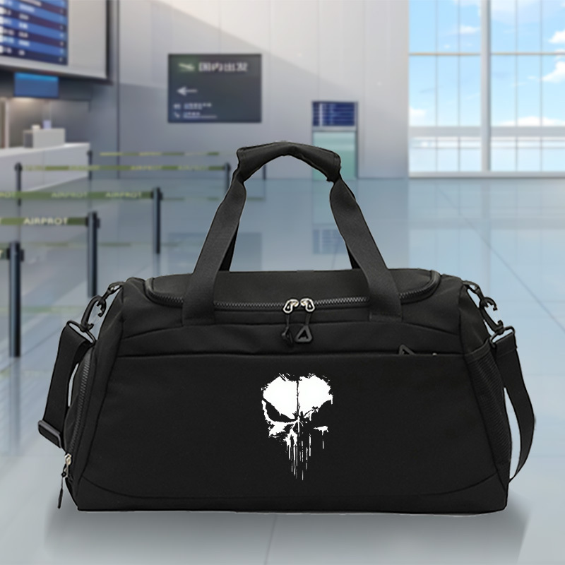 TEMU 1pc Skull Printed Tote Bag, Adventure Tote Bag, Wet And Dry , Reinforced Handles, Large Capacity With Multiple Compartments, Suitable For