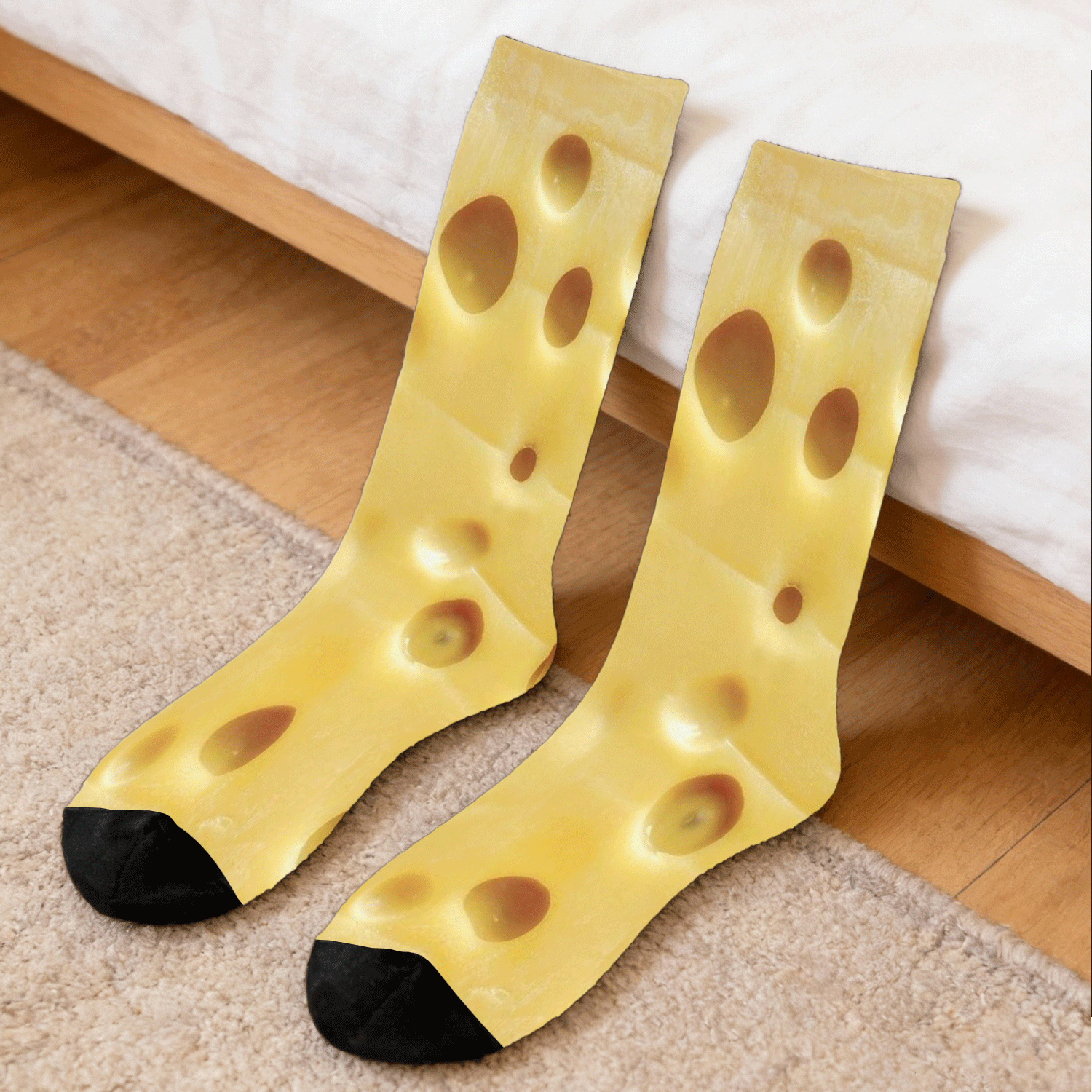 Cheese Pattern With Holes And Smooth Texture Novelty Design Unisex Funny Pattern Socks
