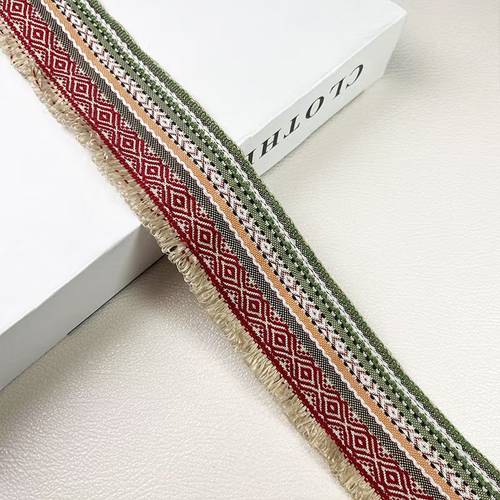 1pc 3 yards long and 5 cm wide ethnic jacquard geometric lace with tassels sewing crafts and decorative ribbons for clothing headwear and additions