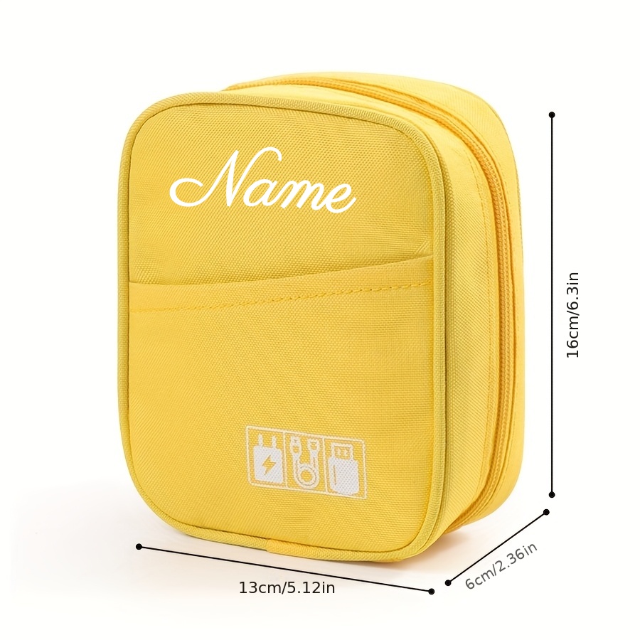 TEMU Personalized Custom Name/message - Travel Portable Bag, Cable Charger Earphone Storage Pouch, Monochrome Digital Accessories Organizer Bag,