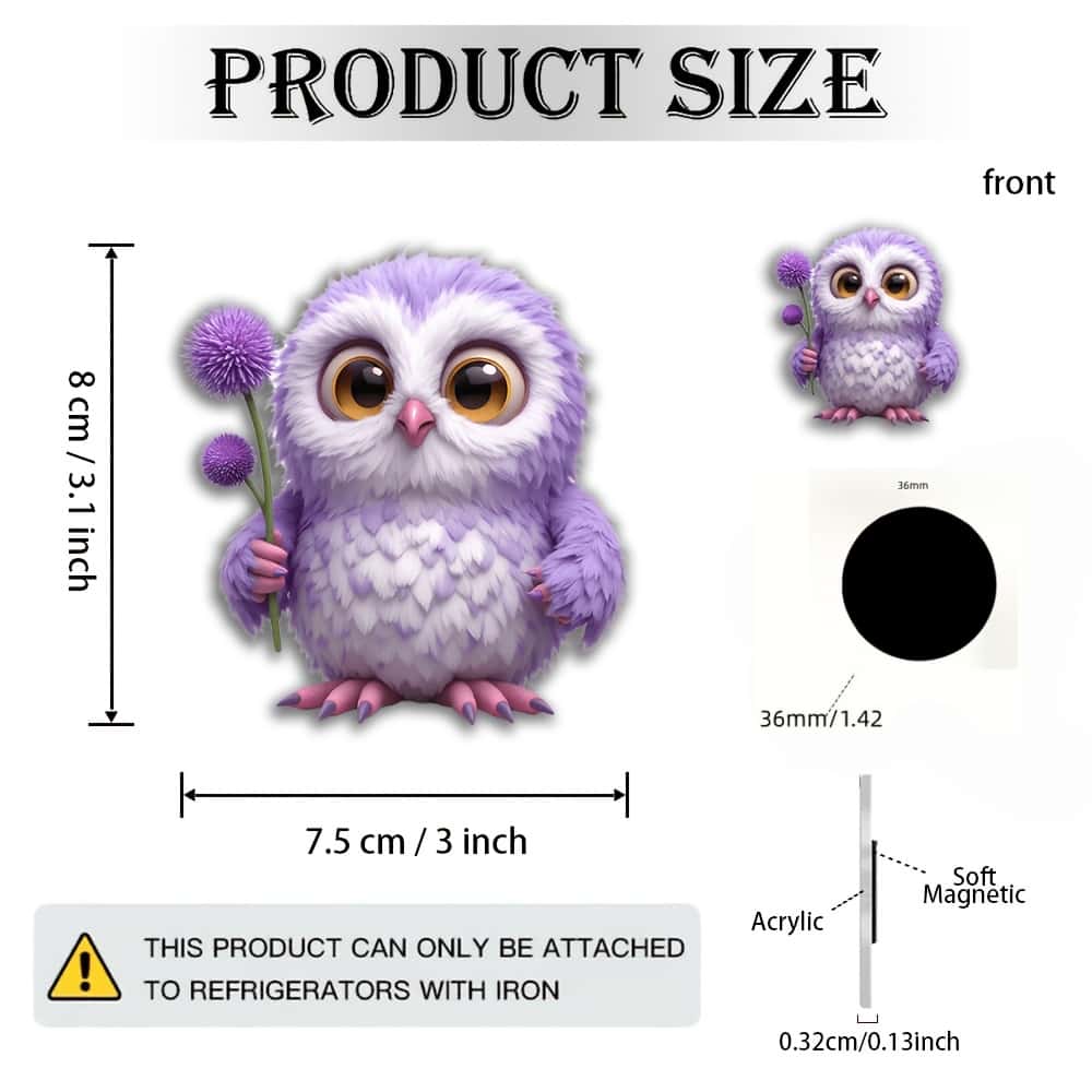 1pc Barn Owl Magnet Suitable For Refrigerators, Bulletin Boards & Collectors - Lavender & Purple Thistle Flower Acrylic Fridge Magnets With -eye Barn Owl - Gift For , Owl Decor For Or, 2d Flat