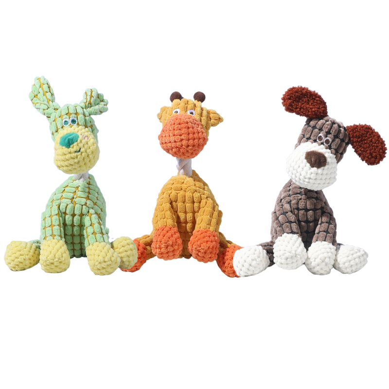 TEMU 3pcs Dog Chew Toys Set Durable Corduroy Plush Squeaky Toys For Small Medium Large Dogs Puppy Teething Bite Resistant Stuffed Animal Pet Supplies