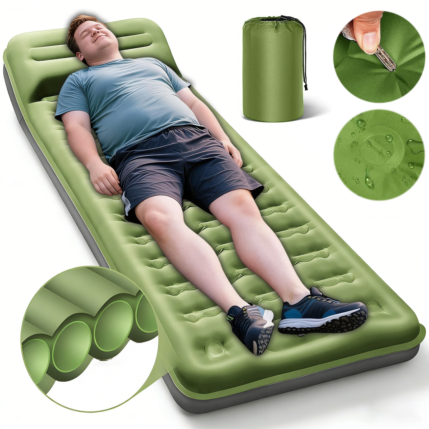 Camping Sleeping Pad, Ultra-thick Camping Mat With Pillow, Built-in Foot Pump Inflatable Sleeping Pads Compact For Camping Backpacking Hiking