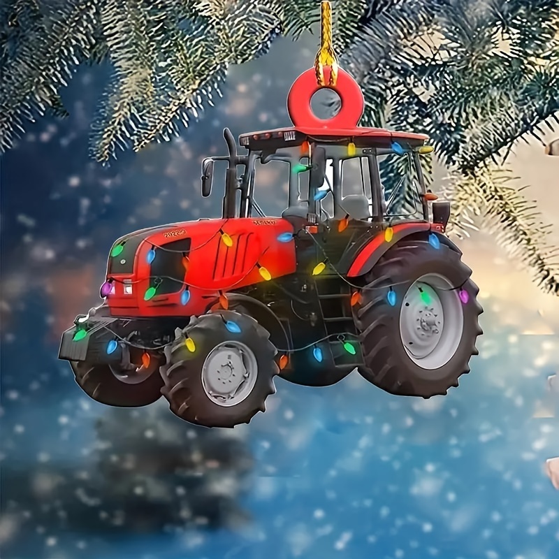 

Holiday Tractor Ornament, 2d Acrylic Flat Hanging Decoration, Car Mirror Pendant, Bag And Keychain , Christmas - For Couples And Holiday Gifts - 1pc
