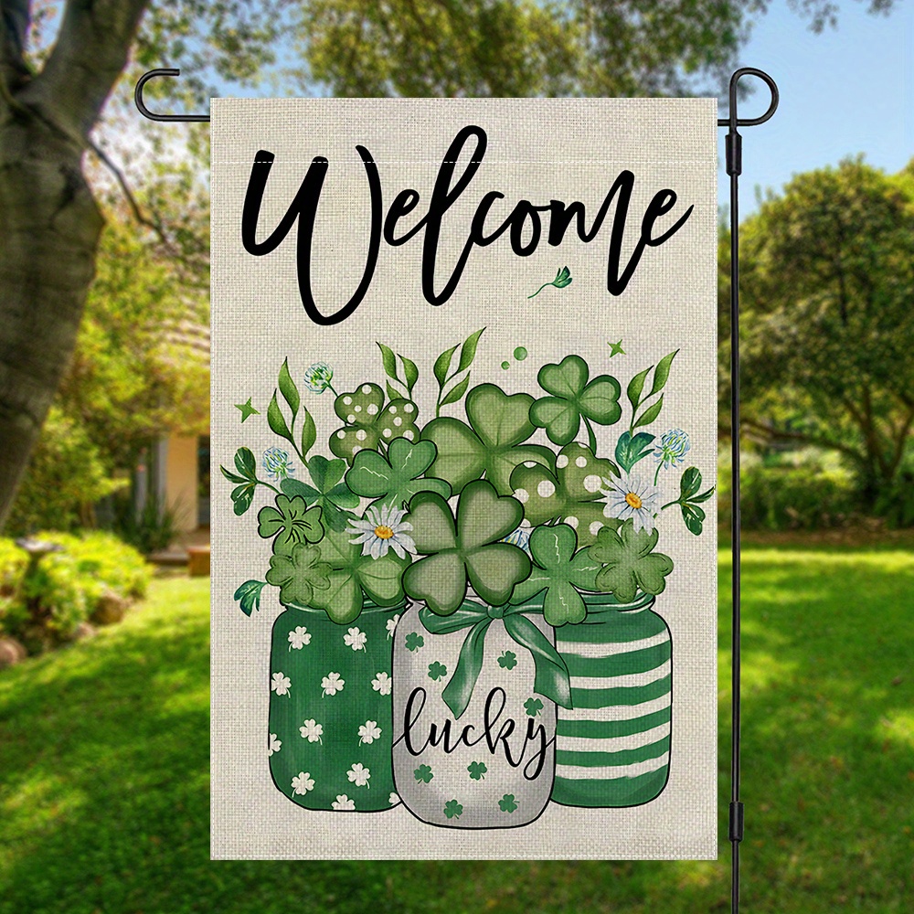 

1pc 's Day Flag - Double-sided Polyester Mason Jar & Shamrock Yard Decor, 12x18in, Outdoor Home Decoration, No Flagpole Included