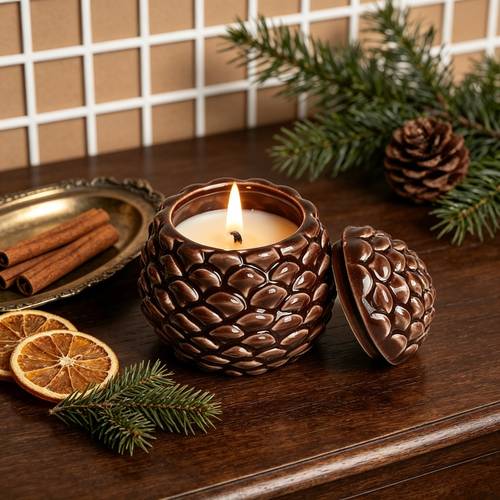 ceramic candle holder suitable for candles essential oils rustic tabletop aromatherapy decor for fall christmas thanksgiving for kitchen dining room ceramic pine cone centerpiece gift no candle included