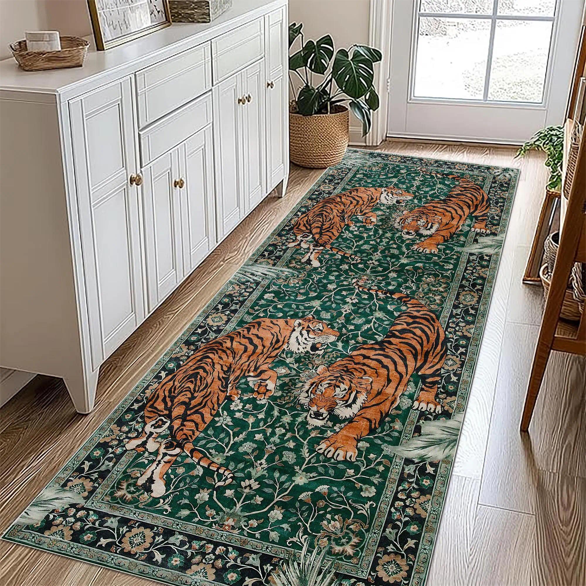 TEMU Vintage Tiger Pattern Doormat, Non-slip Washable Floor Rug, Decorative Area Rug, Animal Print Rug, Bohemian Style For Room, Bedroom, Kitchen,
