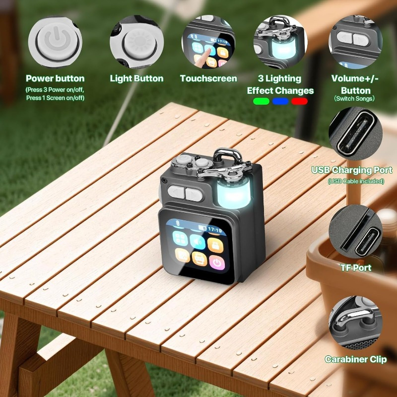 TEMU Ultra-compact Portable Mini Speaker With Screen, & Rgb Led Lighting, Wireless 5.3, Usb-c Charging, -one Design, Long-lasting Battery & Compact