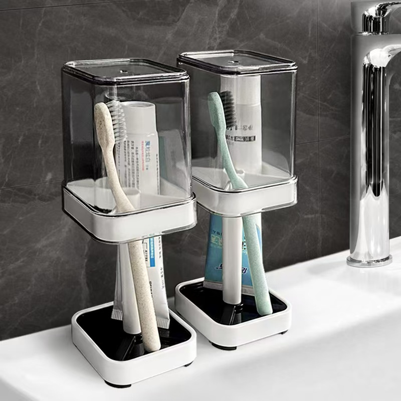 1pc modern couples toothbrush holder set space saving bathroom organizer with mouthwash cup storage rack minimalist   easy to clean   ideal for home couples toothbrush holder wall mounted details 0