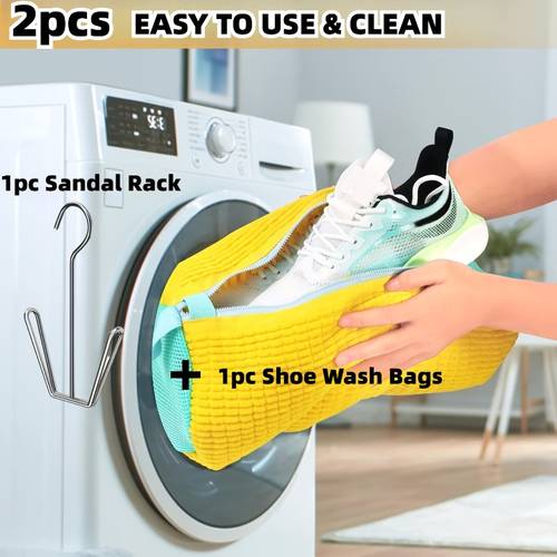 2pcs durable shoe bags single shoe washing machine bags yellow with blue zipper oval laundry bags filled with plush and chenille fabric to reduce noise elastic nylon zippers suitable for sneakers and casual shoes for mothers day laundry bags