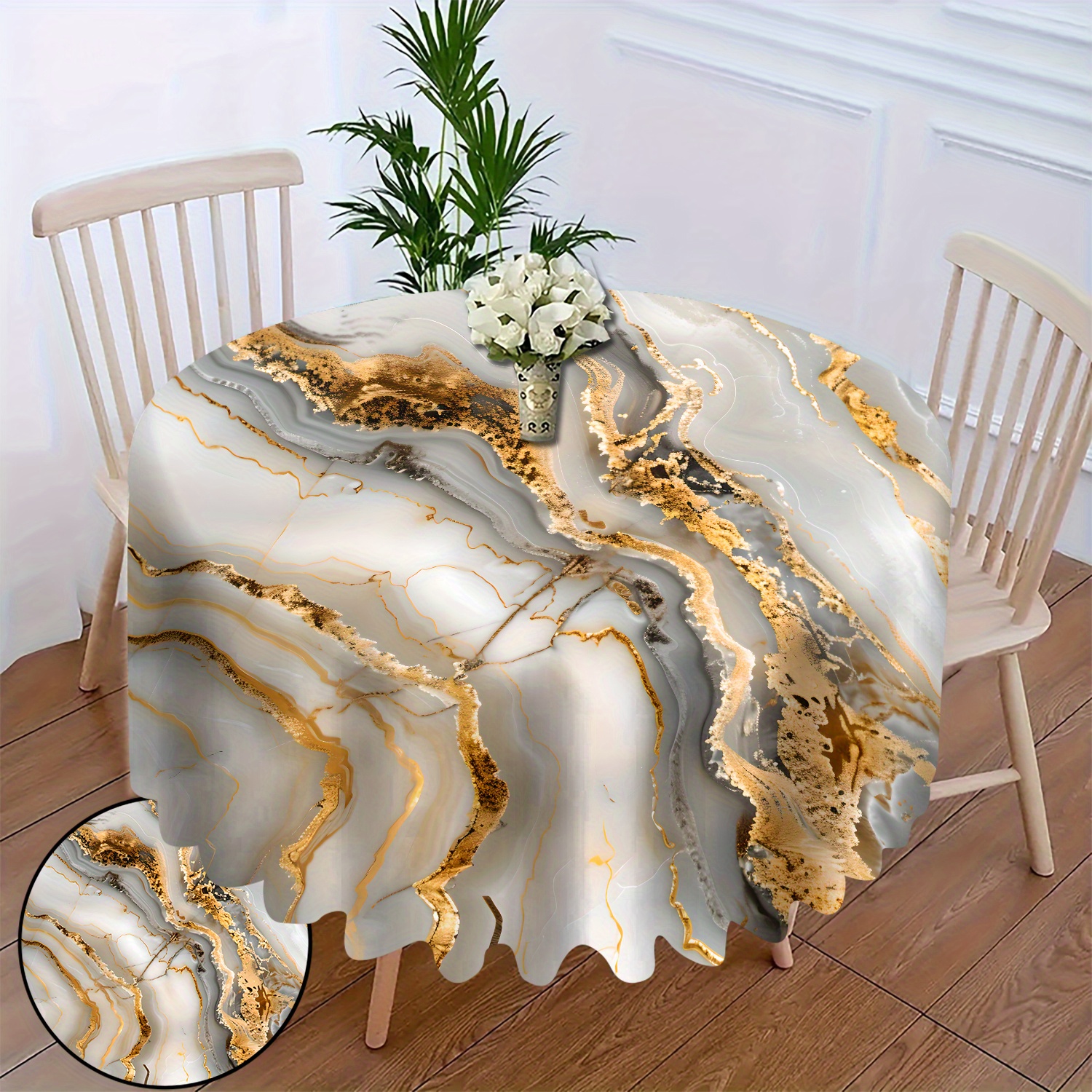 

1pc LuxeMarble Nappe Ronde - , Tissé , -Poussière, Housse de Table Décorative les Réunions à , , la Table à , la Table - Élégant à Veines Dorées