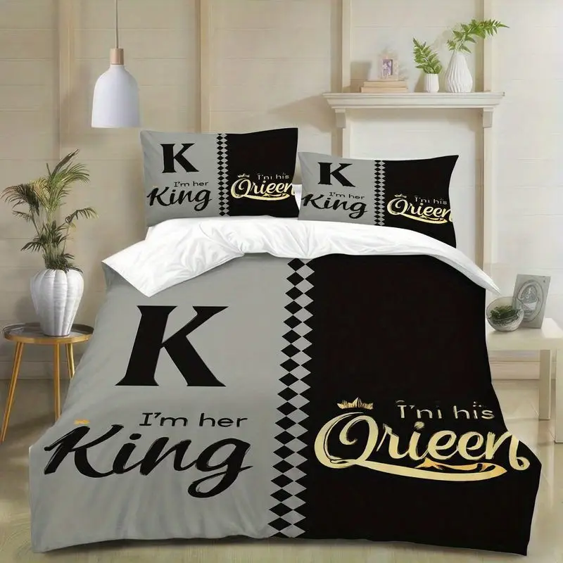 3pcs king queen couple bedding set black duvet cover matching pillowcase elegant pattern bedding series romantic bedroom home decor gift soft comfortable modern bedding 1 duvet cover 2 pillowcases Product details 4