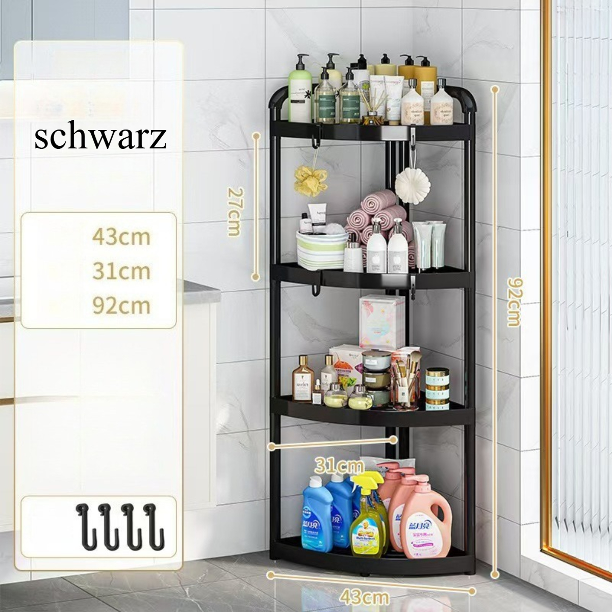 Kitchen & Bathroom Corner Shelf, Floor Multi-tier Storage Rack, Toilet Corner Organizer, Stable, , Bathroom Shelf