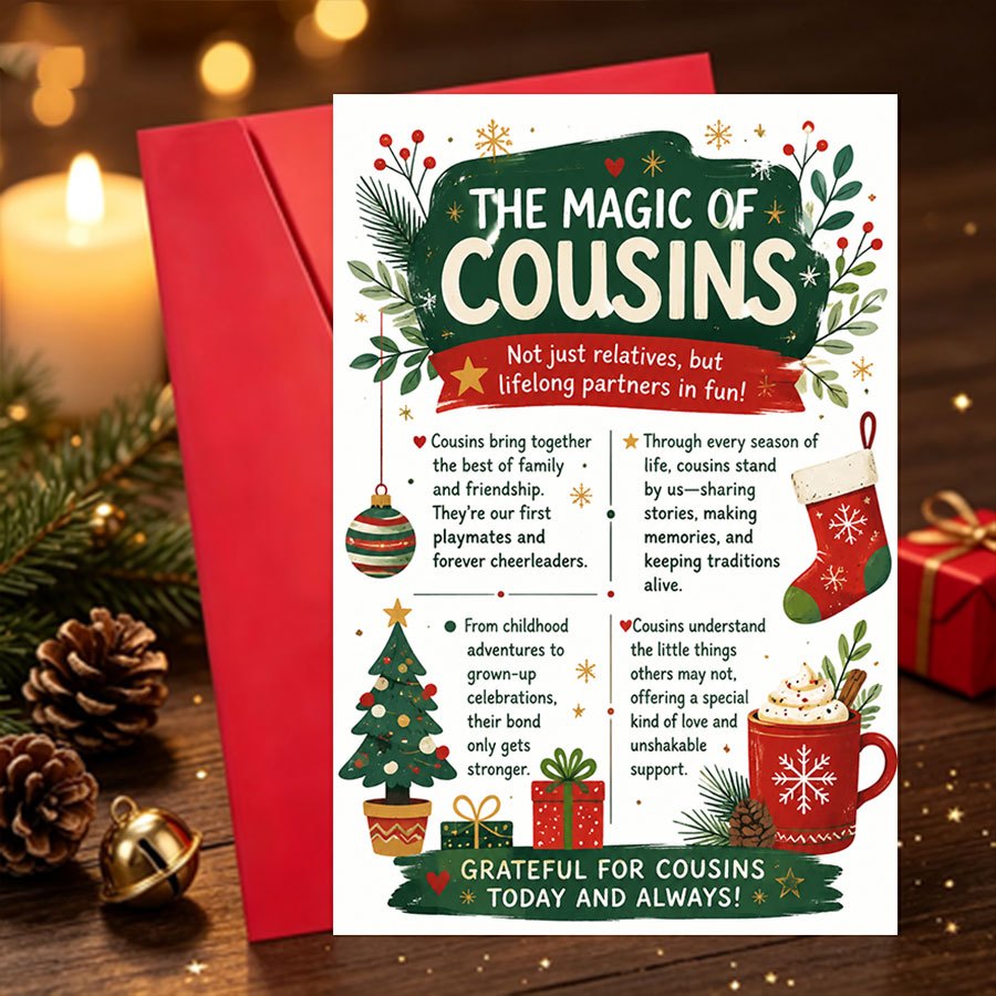 TEMU 1 Set Magic Of Cousins Christmas Cards Suitable For Adult Cousins Gift, Theme With Magical Suitable For Bonding, English Language Cards For