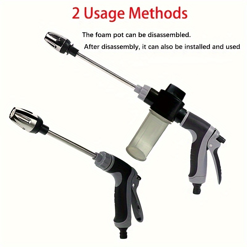 1pc Portable High-Pressure Car Wash Water Gun, Quick Connect Adapters for 3/4 Inch And 1/2 Inch, Multifunctional Garden Hose Nozzle, Adjustable Thickened Rod Spray, Suitable for Car Cleaning And Pet Washing
