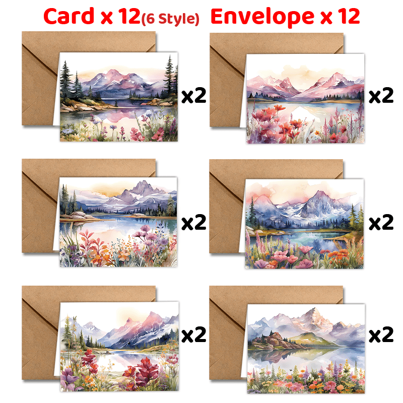 

24-pack Scenic Mountain Landscape Greeting Cards With Envelopes, Assorted , Valentine's Day, Engagement, Bridal Shower, Good Luck, - Unique Birthday & Anniversary Gifts