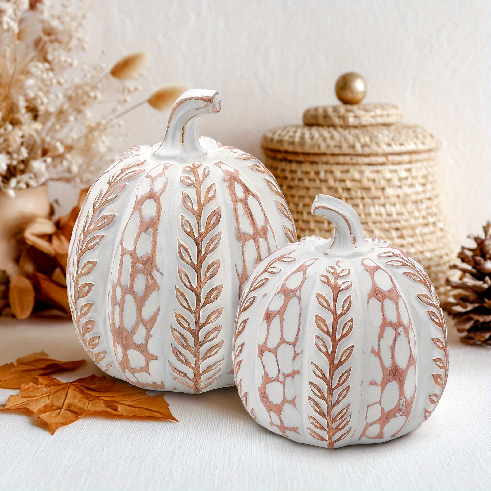 TEMU 2pcs Halloween Pumpkin Decorations Figurine Statue Resin Art Decor, Vibrant , Pumpkin Halloween Fall Table Centerpiece, Pumpkin Halloween Fall