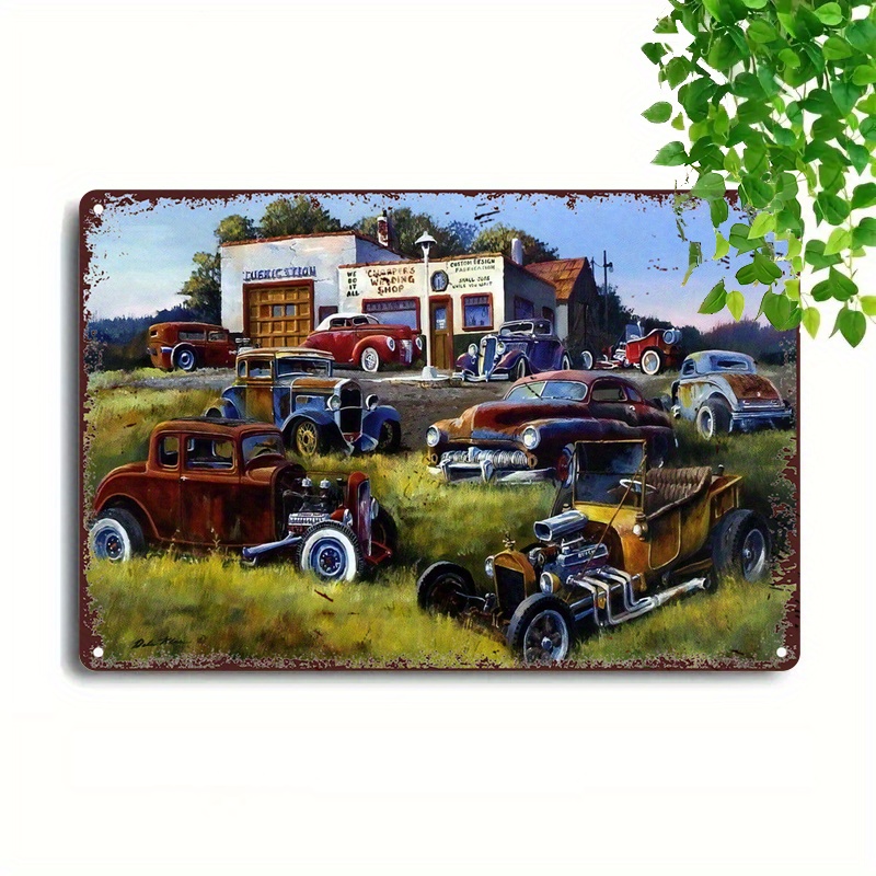 vintage klassieke auto metalen wandbord - rustiek ijzeren garagedecor met handgeschilderd retro ontwerp, perfect voor thuis, keuken, restaurant, bar of commerciële ruimtes, metalen muurkunst decor 0