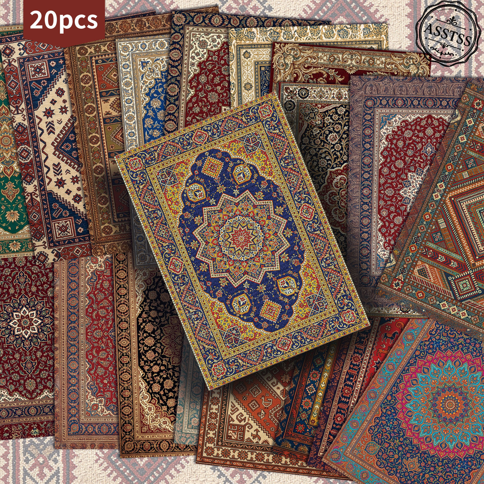 TEMU Lot de 20 cartes postales ASSTSS Vintage Persian Rug - 4X6 pouces, fournitures de journal rétro, illustrations classiques, cartes de peinture