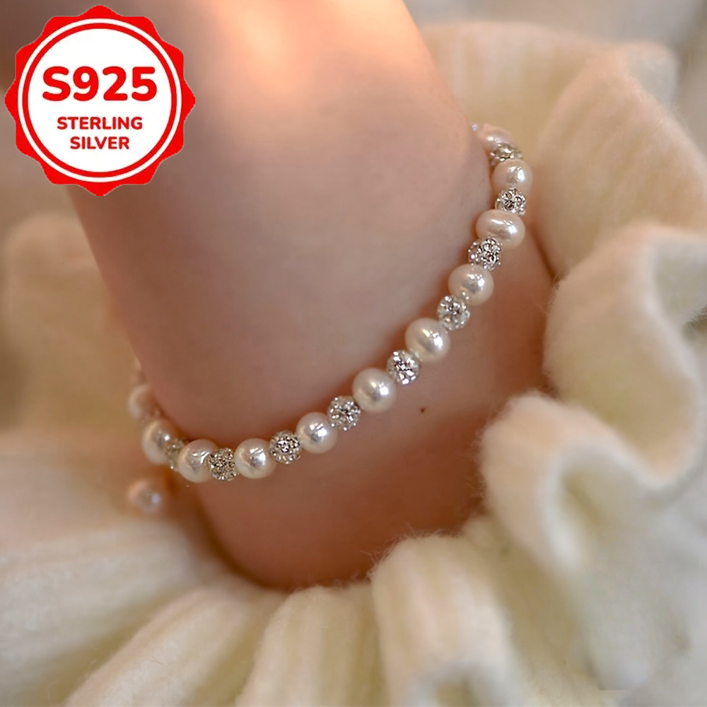 TEMU Bracelet de perles en argent S925 et élégant - Idéal pour un usage , un excellent cadeau , parfait pour la fête des mères