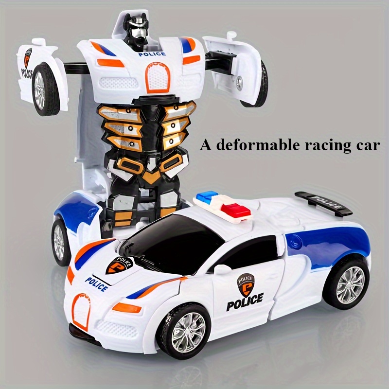 Transformable Police Car to Robot Toy - Real Sports Car to Robot Transformation, Durable Plastic Manual Operation No Batteries Needed, White & Blue with Orange Accents, Gift for Teens Boys Girls (Christmas Thanksgiving Halloween), Teen Collectible Toy | Transformable Toy | Durable Plastic Construction, Toy Cars
