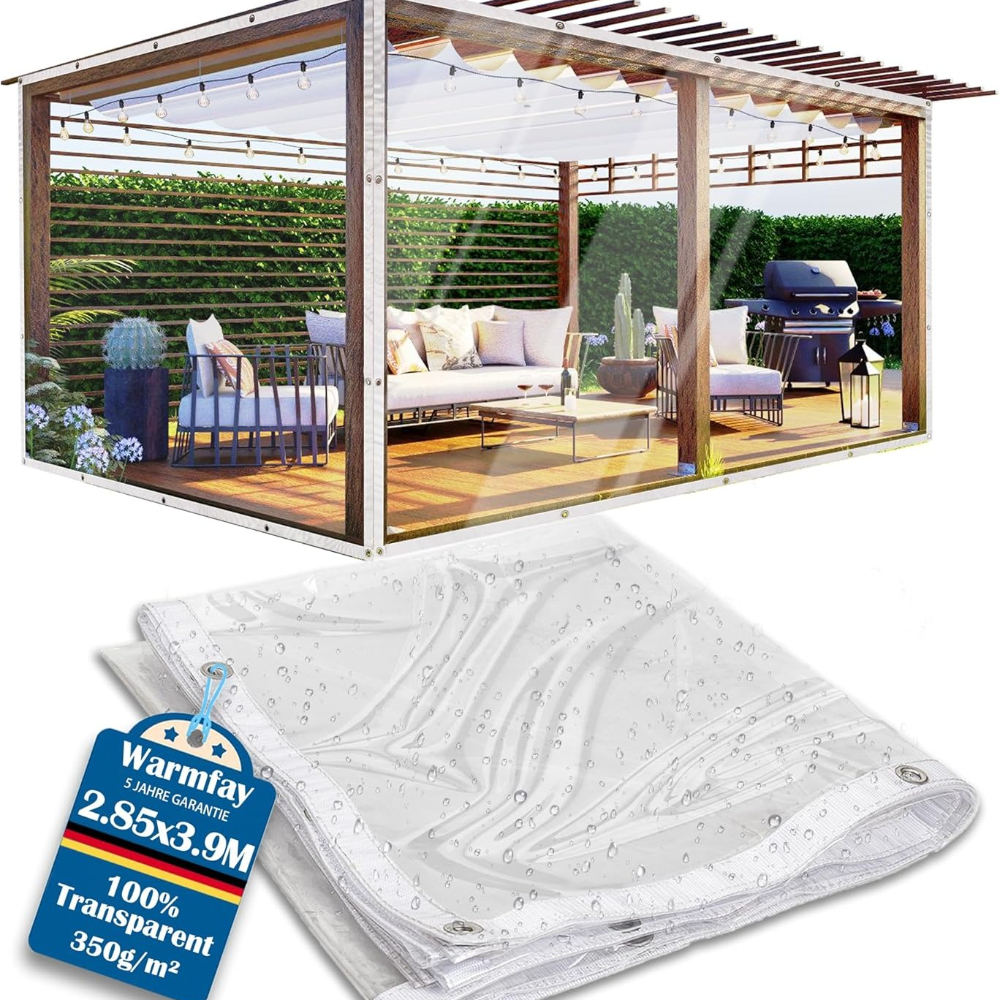 Pvc Tarpaulin In Dimensions, 350g/m² Transparent Tarp With Grommets, Suitable For Outdoor Use, Resistant To Cold And , Ideal For Gazebos, Plants, Outdoor Furniture, And Camping