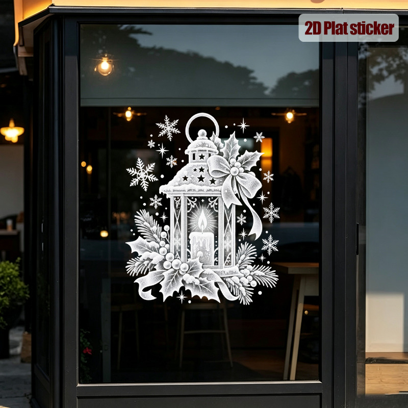 TEMU 2d Flat, 2pcs Christmas Decorations, Vintage Christmas Lantern Snowflake Glass Stickers, Suitable For Glass Windows, Display Windows, Glass