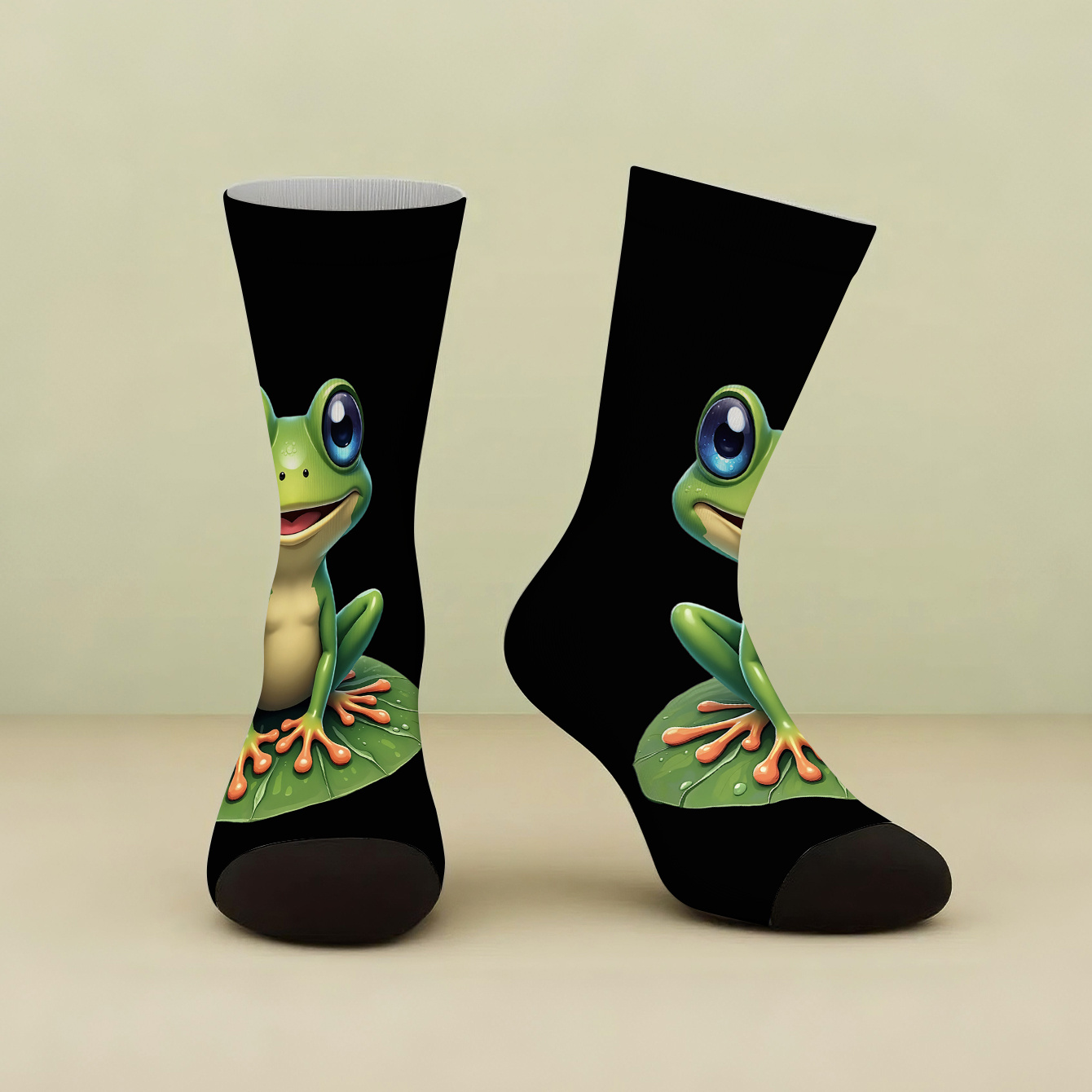 TEMU A Pair Of Print Mid-calf Socks Featuring A Smiling Sitting On Leaf, High-quality Women's Socks, Stylish And Comfortable Men's Socks For Autumn