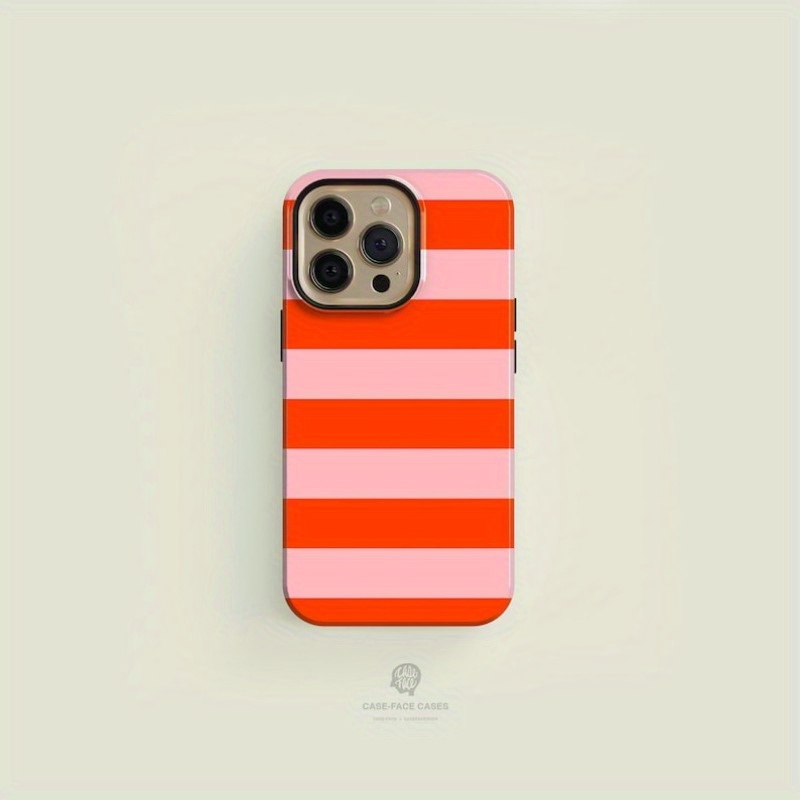 čRrtast oranžen in roza trpežen ovitek za iPhone | Ovitek za iPhone 16 15 14 13 Pro Max