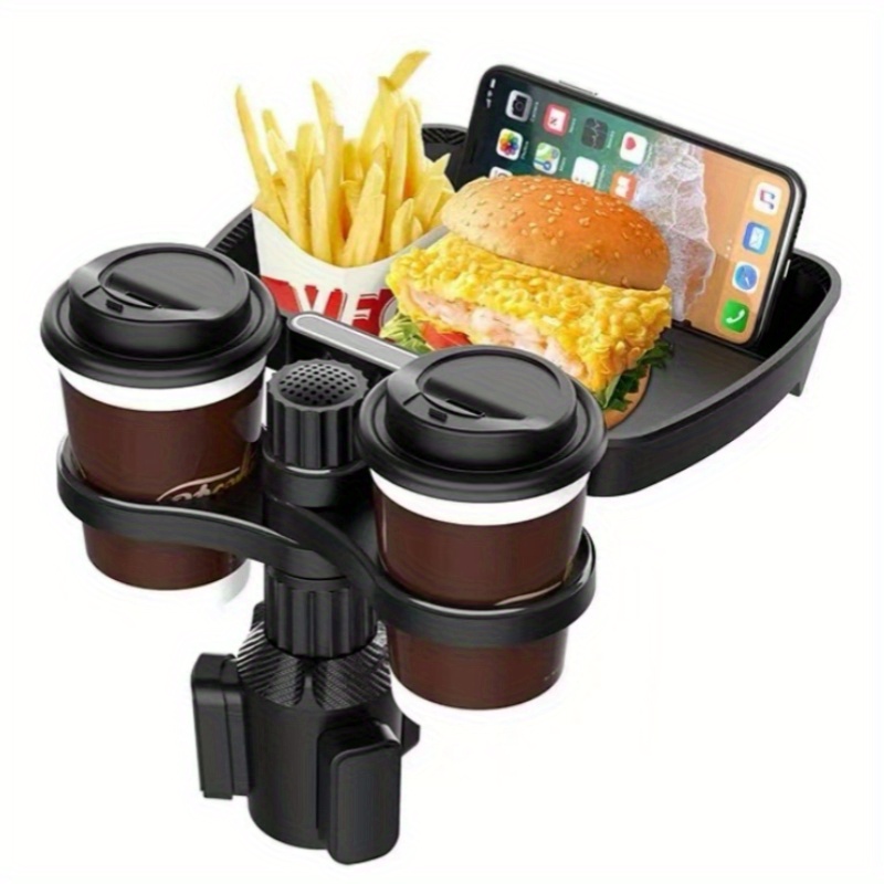 TEMU Red Detachable Car Cup Holder Tray - Extendable Dining Table For Long-distance Travel, Storage Organizer With Multiple Compartments, Perfect For