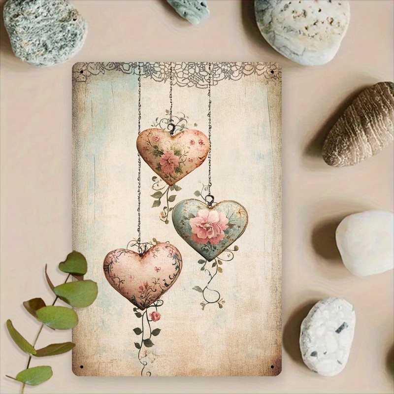 Image of 1pc 2d Heart Plaque, 8x12 Inches, Art Deco, With Iron Material, For Home Decor, Restaurant, Cafe, Valentine's Day, Anniversary, Garage, , Holiday Gift, Room Decor