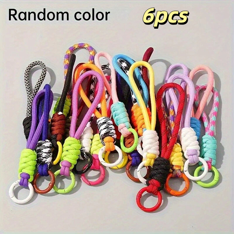 Image of 6 Random Color Woven Keychains - Durable And Stylish Mobile Phone Lanyards And Additions, In A Of Patterns, Suitable For Keys, Coffee Cups, Etc. Cute Keychain Jewelry, Mobile Gadgets, . High-quality