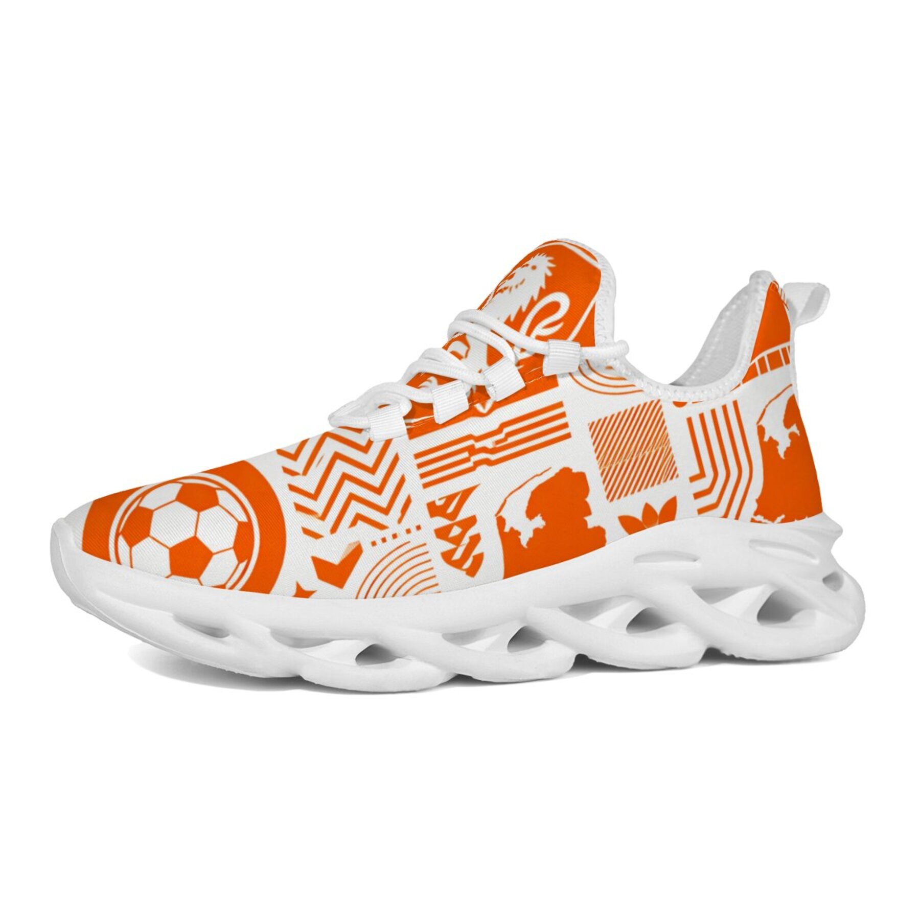 Twist Sole Adult Casual Running Shoes Orange Lion Badge, Dutch Historical Coat of Arms, EVA Midsole Soft Springy Cushioning, Campus Athletic Outfit Trendy