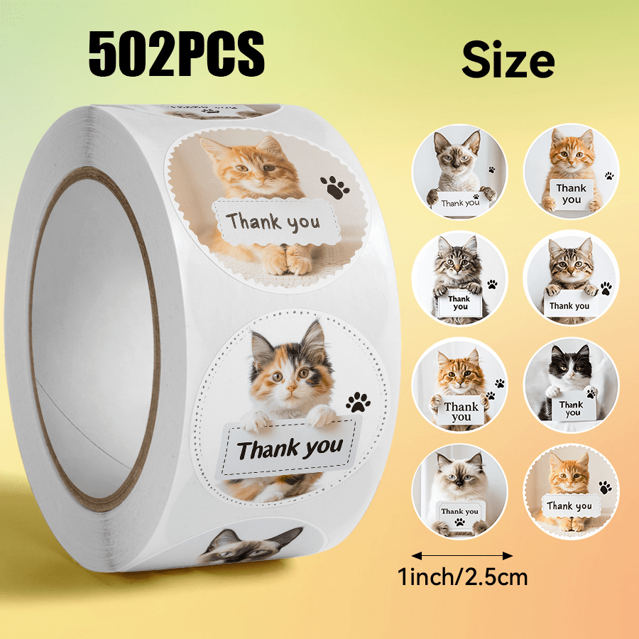 TEMU Rouleau de 502 autocollants adaptés aux colis, boîtes cadeaux de pâtisserie, bricolage - Autocollants réalistes d' de pattes de chaton avec