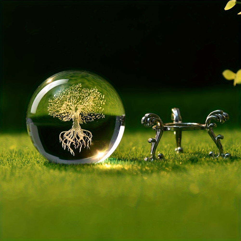 TEMU Tree Of Life Crystal Ball Glass Sphere Ornament - Glass Suitable For Home, Office & Shui Decor, Contemporary Tabletop Decoration For / Use,