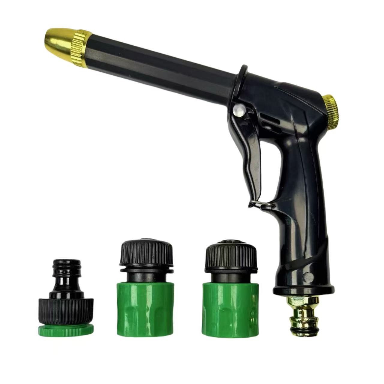 TEMU 1 Set High Pressure Car Wash Gun With Brass Nozzle & 3pcs Quick Connectors, Heavy Duty Garden Hose Spray Gun For Vehicle Cleaning, Watering
