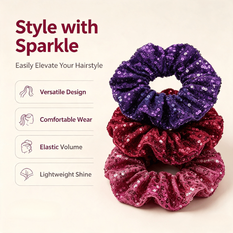3pcs Random Color Sequin Mesh Glitter Scrunchies