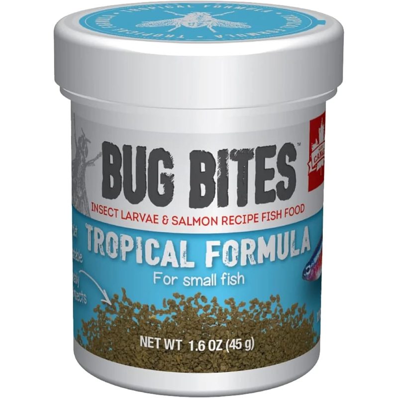1.59oz Fluval Bug Bites Tropical Fish - Small Granules, Insect-Based Aquarium Diet with Protein for Fish, Shrimp, Mollies, Guppies, Platies - Fish Supplements for & Aquariums (Compatible with)
