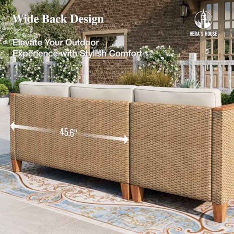 3pcs All-Weather Wicker Patio Furniture Set - Yellow Rattan Sectional with Lounge Sofa, Coffee Table & Side Tables for Outdoor Lawn, Garden, or Balcony, Outdoor Patio Furniture, Garden Seating, Modern Outdoor Decor, Durable Outdoor Furniture