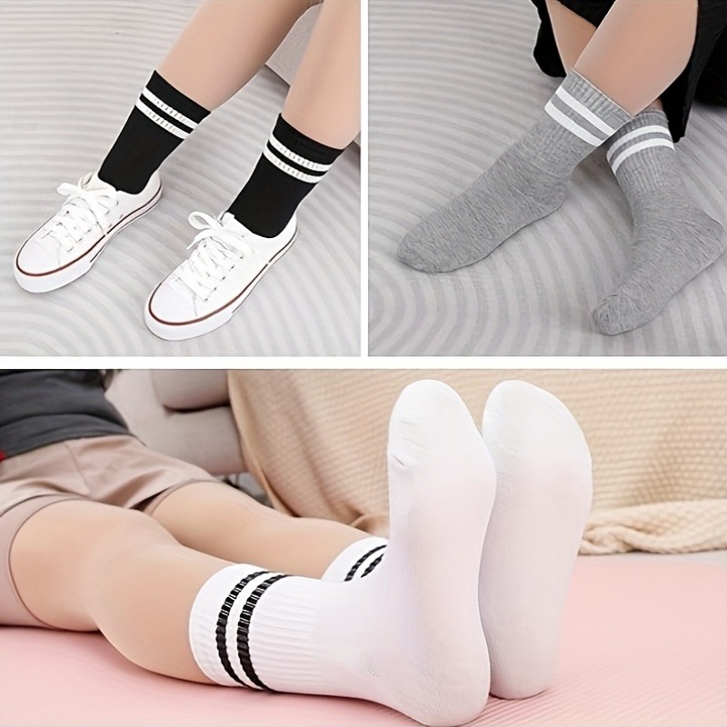 5 Pairs Women's Mid-Calf Socks, Breathable Athletic Socks