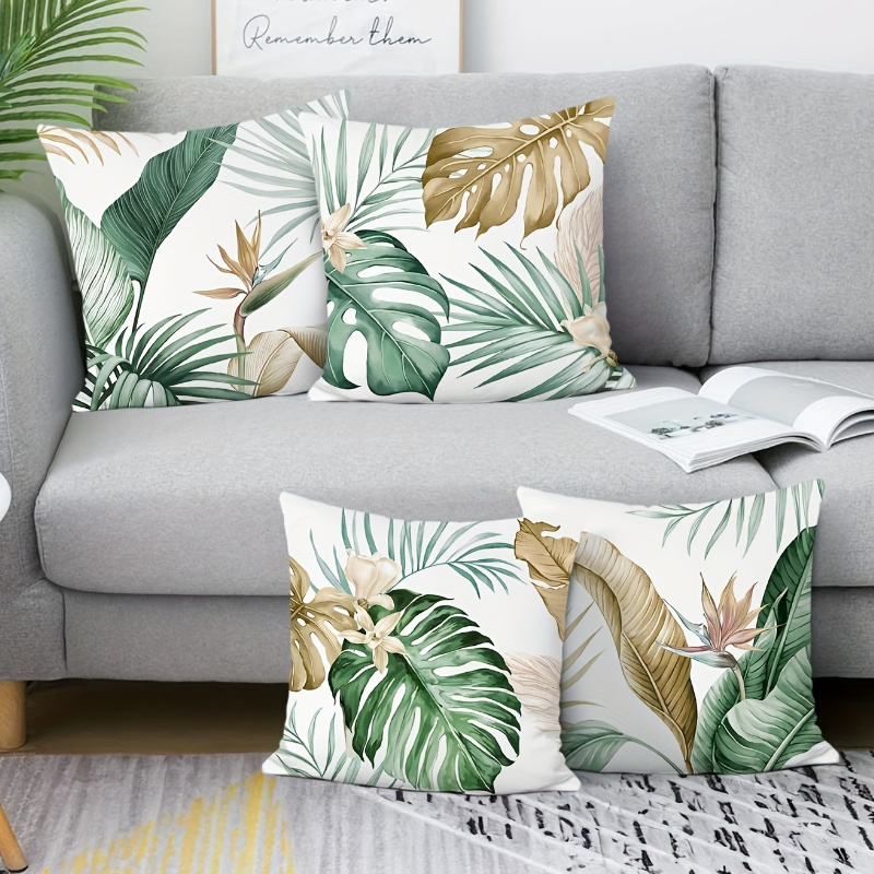 

4pcs Set Palm Leaf Print Throw Pillow Covers, 18x18 Inch - Modern Country Style, Zip Closure, Machine Washable Polyester For Sofa, Bedroom, Farmhouse & Outdoor Decor