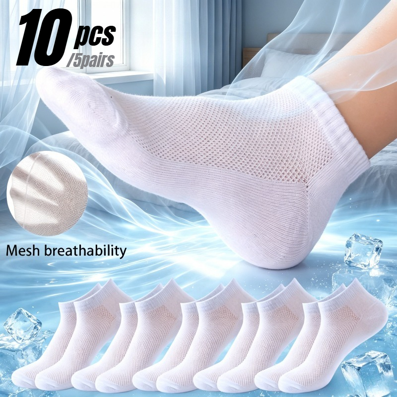 TEMU 10 pièces/5 paires de chaussettes invisibles respirantes pour femme en à - Chaussettes courtes basses rafraîchissantes adaptées aux